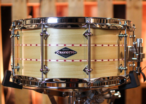 Craviotto 6.5x14 Custom Shop 10-Lug Poplar Satin Oil w/ Double Red Inlay Snare Dru