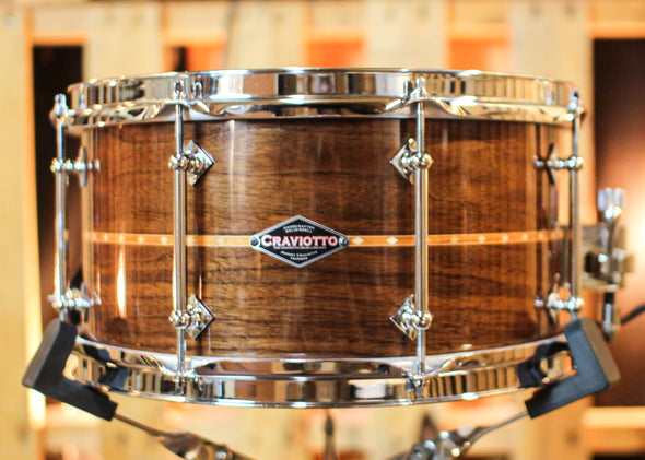 Craviotto 7x13 Custom Shop 8-Lug Walnut Lacquer w/ Cherry Inlay Snare Drum