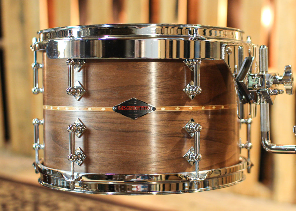 Drum Inlay Craviotto Custom Shop Walnut Satin Oil w/ Cherry Inlay Drum Set - 14x2 ...