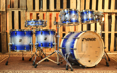 Sonor SQ2 Medium Beech Blue Silver Sparkle Burst Drum Set - 22,8,10,12,14,16,14sn