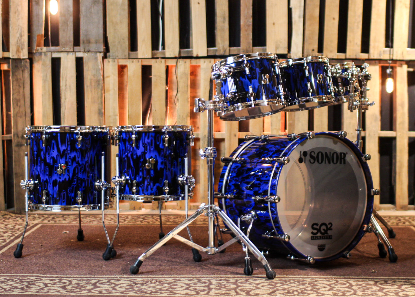 Sonor SQ2 Medium Birch Blue Tribal High Gloss Drum Set - 22,8,10