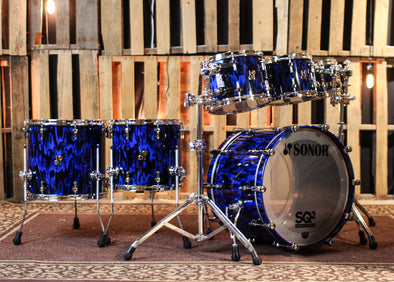 Sonor SQ2 Medium Birch Blue Tribal High Gloss Drum Set - 22,8,10,12,14,16
