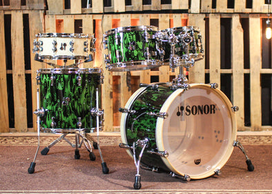 Sonor SQ2 Vintage Beech Green Tribal High Gloss Drum Set - 20x14,10x7,12x8,15x14,14x6